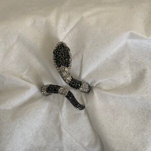 925 Silver Black Spinal Snake cocktail / Dress ring with red gemstone eyes.